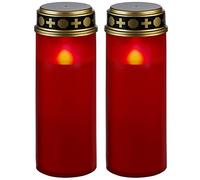 Pearl da Tomba: Set da 2 Grandi Candele LED per tombe, con sensore di Crepuscolo, Candele LED, Rosso (per cimitero, elettriche con, Tomba)