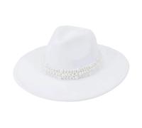 Pearl Decor Fedora Cappello 9,5 cm a tesa larga elegante Jazz Top Cap per donne uomini Chiesa festa di nozze e abiti alla moda, bianco, 6 7/8-7 1/8