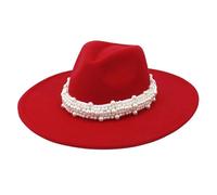Pearl Decor Fedora Cappello 9,5 cm a tesa larga elegante Jazz Top Cap per donne uomini Chiesa festa di nozze e abiti alla moda, Rosso, 6 7/8-7 1/8