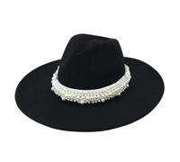 Pearl Decor Fedora Cappello 9,5 cm a tesa larga elegante Jazz Top Cap per donne uomini Chiesa festa di nozze e abiti alla moda, Nero , 6 7/8-7 1/8