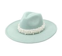 Pearl Decor Fedora Cappello 9,5 cm a tesa larga elegante Jazz Top Cap per donne uomini Chiesa festa di nozze e abiti alla moda, Menta En8, 6 7/8-7 1/8
