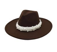 Pearl Decor Fedora Cappello 9,5 cm a tesa larga elegante Jazz Top Cap per donne uomini Chiesa festa di nozze e abiti alla moda, Caff, 6 7/8-7 1/8