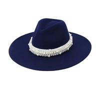 Pearl Decor Fedora Cappello 9,5 cm a tesa larga elegante Jazz Top Cap per donne uomini Chiesa festa di nozze e abiti alla moda, Marina Militare, 6 7/8-7 1/8