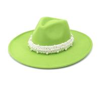 Pearl Decor Fedora Cappello 9,5 cm a tesa larga elegante Jazz Top Cap per donne uomini Chiesa festa di nozze e abiti alla moda, Lime En8, 6 7/8-7 1/8
