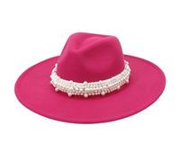 Pearl Decor Fedora Cappello 9,5 cm a tesa larga elegante Jazz Top Cap per donne uomini Chiesa festa di nozze e abiti alla moda, Rosso rosato, 6 7/8-7 1/8