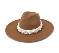 Pearl Decor Fedora Cappello 9,5 cm a tesa larga elegante Jazz Top Cap per donne uomini Chiesa festa di nozze e abiti alla moda, cachi, 6 7/8-7 1/8
