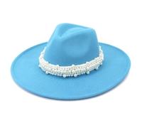 Pearl Decor Fedora Cappello 9,5 cm a tesa larga elegante Jazz Top Cap per donne uomini Chiesa festa di nozze e abiti alla moda, Blu lago, 6 7/8 / 7 1/8