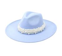 Pearl Decor Fedora Cappello 9,5 cm a tesa larga elegante Jazz Top Cap per donne uomini Chiesa festa di nozze e abiti alla moda, Sky En8, 6 7/8-7 1/8