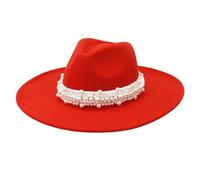 Pearl Decor Fedora Cappello 9,5 cm a tesa larga elegante Jazz Top Cap per donne uomini Chiesa festa di nozze e abiti alla moda, Arancione-rosso, 6 7/8 / 7 1/8