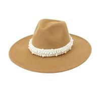 Pearl Decor Fedora Cappello 9,5 cm a tesa larga elegante Jazz Top Cap per donne uomini Chiesa festa di nozze e abiti alla moda, Lighttan, 6 7/8-7 1/8
