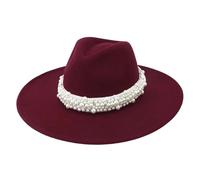 Pearl Decor Fedora Cappello 9,5 cm a tesa larga elegante Jazz Top Cap per donne uomini Chiesa festa di nozze e abiti alla moda, Rosso vinaccia, 6 7/8-7 1/8
