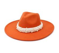 Pearl Decor Fedora Cappello 9,5 cm a tesa larga elegante Jazz Top Cap per donne uomini Chiesa festa di nozze e abiti alla moda, Arancione, 6 7/8-7 1/8