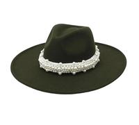 Pearl Decor Fedora Cappello 9,5 cm a tesa larga elegante Jazz Top Cap per donne uomini Chiesa festa di nozze e abiti alla moda, Esercito En8, 6 7/8-7 1/8