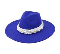 Pearl Decor Fedora Cappello 9,5 cm a tesa larga elegante Jazz Top Cap per donne uomini Chiesa festa di nozze e abiti alla moda, Zaffiro, 6 7/8 / 7 1/8