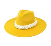 Pearl Decor Fedora Cappello 9,5 cm a tesa larga elegante Jazz Top Cap per donne uomini Chiesa festa di nozze e abiti alla moda, Giallo, 6 7/8-7 1/8