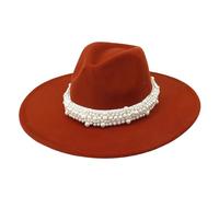 Pearl Decor Fedora Cappello 9,5 cm a tesa larga elegante Jazz Top Cap per donne uomini Chiesa festa di nozze e abiti alla moda, Rosso ruggine., 6 7/8 / 7 1/8