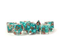 Pearl Dice Teal w/ Copper Numbers 16mm Resin Poly Dice Set
