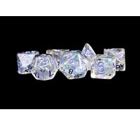 Pearl Dice w/ Purple Numbers 16mm Resin Poly Dice Set