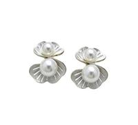 Pearl Earrings for Women Double Layer, Elegant Two-Petal Flower Design, Delicate Simulated Pearl Studs, Light Luxury Minimalist Jewelry