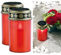 Pearl fari da Lavoro: Set da 2 Pezzi Luci LED solari per cimitero, con Luce Continua, Candlelight-LED, Pannello Solare (Lampada Solare per Tomba, Luce Tomba con Lanterna, Candela)