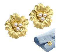 Pearl Flower Button Covers Elegant Accessory - Decorative Shirt Upgrade | Floral Design Feature, Clip On Style for Blouses Dress Shirts Wedding Party Formal Occasion Wear