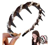 Pearl Headband for Women, Vintage High Cranium Artificial Pearl Hairband, Fashion Hair Accessories Braid Tool Non Slip Hairbands (Dark Brown-B)