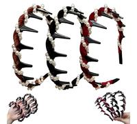 Pearl Headband for Women, Vintage High Cranium Artificial Pearl Hairband, Reversible High Cranium Headband with Teeth (Black, One Size)