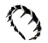 Pearl Headband With Teeth, Wave Headdress, Non Slip Wedding Bridal Hair Accessory For Women, Versatile Use And Long Lasting, Comfortable Fit, Black, Red, Dark Brown