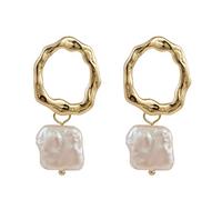 Pearl Hollow Round Drop Earrings for Women Geometric Statement Earrings Accessories