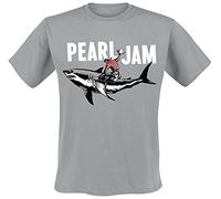 Pearl Jam Shark Cowboy Uomo T-Shirt Grigio 100% Cotone Regular