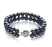 Pearl Only - Doppio Filo Nero 6 - 7 mm Perla coltivata Bracciale e Base, Colore: Dyed-Black, cod. CA-AMZ-FW-B-A-67-B-DBL-7