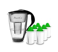 PearlCo - Filtro per Acqua in Vetro (Nero) con 6 cartucce filtrante Alkaline Classic - Adatto per Brita Classic