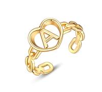 PEARLOVE Anello iniziale regolabile in argento sterling 925 per donna Anelli a catena con lettere A-Z placcati in oro 18 carati impilabili