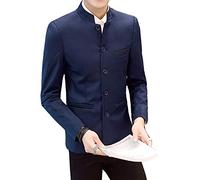 Abito da Uomo Tunica Cinese con Colletto alla Coreana Giacca Formale Slim Fit Pulsante Frontale Blazer Tradizionale Uniforme Abito Sposo - Blu - M