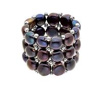 PEARLS & COLORS - Anello 3 File Vere Perle Coltivate d'Acqua Dolce 3-4 mm - Qualità AA Misura adattabile - disponibile in diversi colori - Gioielli Donna