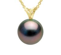PEARLS & COLORS Ciondolo con Perla di Tahiti Rotonda 9-10 mm Qualita A+ in Oro Giallo 750 (18K)