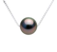 PEARLS & COLORS - Collana a catena con vera Perla coltivata rotonda di Tahiti - Qualità A+ - Argento 925 - Gioielli da donna