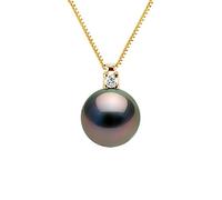 PEARLS & COLORS - Collana da donna Prestige con diamante 0,020 ct, vera perla coltivata di Tahiti 8-9 mm, qualità A+, disponibile in oro giallo e bianco 750 millesimi (18 carati)