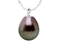 PEARLS & COLORS - Collana Vera Perla Coltivata di Tahiti a forma di Pera 8-9 mm - Qualita A + - Argento 925 - Gioiello da Donna