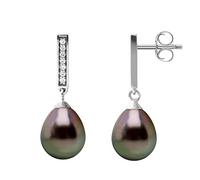PEARLS & COLORS Orecchini Pendenti con Perle di Tahiti Pera 8-9 mm Qualita A+ in Argento 925