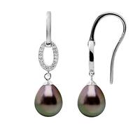 PEARLS & COLORS Orecchini Pendenti con Perle di Tahiti Pera 8-9 mm Qualita A+ in Argento 925