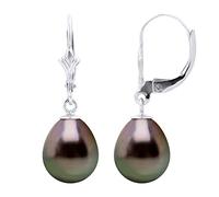 PEARLS & COLORS - Orecchini Pendenti in Oro con Autentiche Perle di Tahiti a forma di Pera 9-10 mm - Qualità A+ - Gioiello per donna