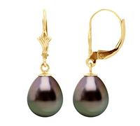 PEARLS & COLORS - Orecchini Pendenti in Oro con Autentiche Perle di Tahiti a forma di Pera 9-10 mm - Qualit Gioiello per donna