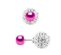 PEARLS & COLORS - Orecchini RECTO-VERSO con perle coltivate d'acqua dolce autentiche 6-7 mm, cristallo PRECIOSA 10 mm e argento 925, gioielli da donna