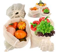 PEASUG Confezione da 8 sacchetti riutilizzabili per prodotti alimentari, lavabili, in rete di cotone, per frigoriferi, generi alimentari, frutta e verdura, shopping, trasporto (2XL, 2L, 2M, 2S)