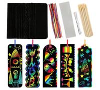 PEASUG Scratch Art, 40 set di 5 stili di graffio per bambini, set di carta da grattare arcobaleno, segnalibri magici neri da grattare, regali per bambini, fai da te, bomboniere pasquali