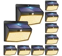 Peasur Luce Solare LED Esterno, 10 Pezzi/138LED/Bianco Caldo Faretti Solari a Led da Esterno Lampada da Esterno con Sensore di Movimento, IP65 Impermeabile 3 Modalità per Parete