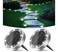 Peasur Luci Solari da Giardino, 2 Pezzi Faretto Led da Esterno Solare da Terra, 8 LED Sepolta Faretti Solari Impermeabile per Prato, Scala, Paesaggio (Bianco Freddo)