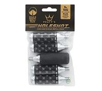Peaty's Confezione di Ricarica Cartuccia CO2 per Bici - Set 5 Bombolette CO2 Filettate con Custodia Antigelo, Pompa Bici con Design Unico a Base Chiusa, Adatto per Bicicletta MTB, Strada e XC