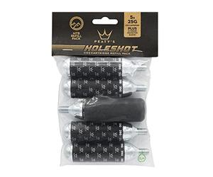 Peaty's Confezione di Ricarica Cartuccia CO2 per Bici - Set 5 Bombolette CO2 Filettate da 25 g con Custodia Antigelo, Pompa Bici con Design Unico a Base Chiusa, Adatto per Bicicletta MTB, Strada e XC